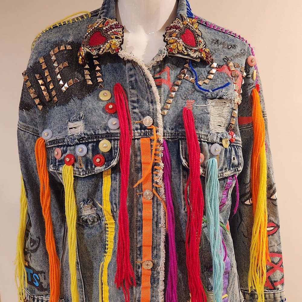 Kelly Obi Colorful Embellished Denim Jacket